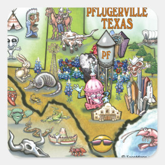 Pegatina Cuadrada Mapa de Personalizados de Pflugerville Texas