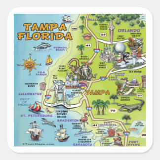 Pegatina Cuadrada Mapa de Personalizados de Tampa Florida