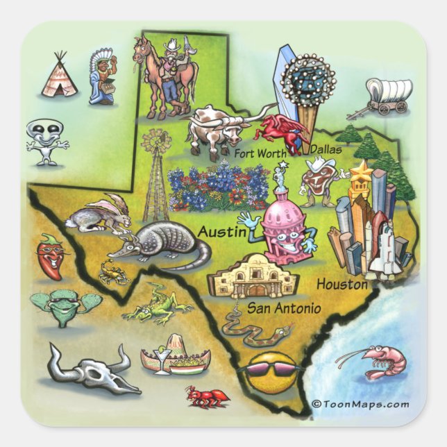 Pegatina Cuadrada Mapa de Personalizados de Texas (Anverso)