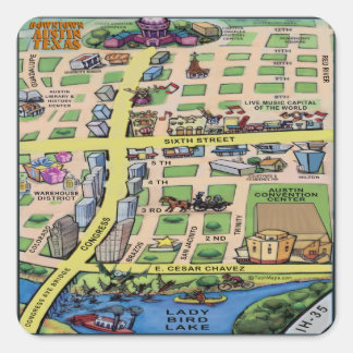 Pegatina Cuadrada Mapa de Personalizados del centro de Austin Texas