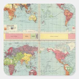 Pegatina Cuadrada Mapa de población mundial