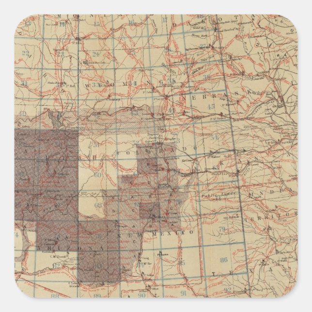 Pegatina Cuadrada Mapa de progreso de las encuestas geográficas de E (Anverso)