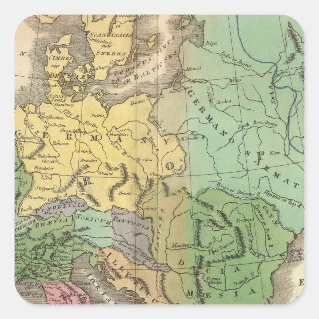 Pegatina Cuadrada Mapa de provincias del Imperio Romano (Anverso)