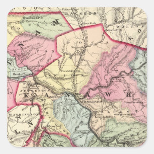 Pegatina Cuadrada Mapa de Putnam, Kanawha, condados de Boone
