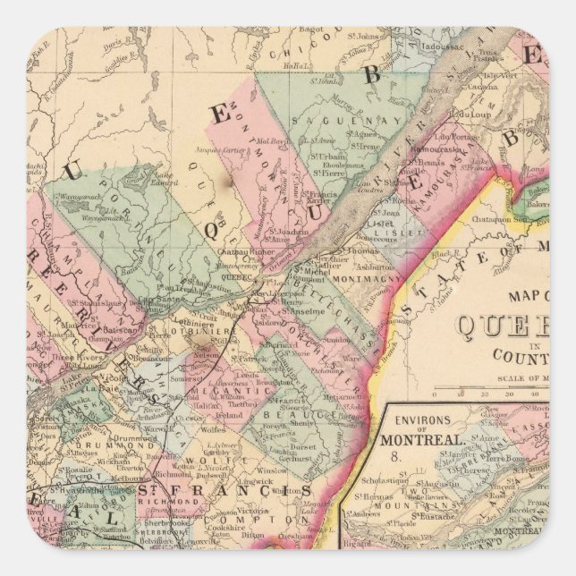 Pegatina Cuadrada Mapa de Quebec por Mitchell (Anverso)