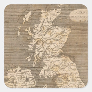 Pegatina Cuadrada Mapa de Reinos Unidos por Arrowsmith