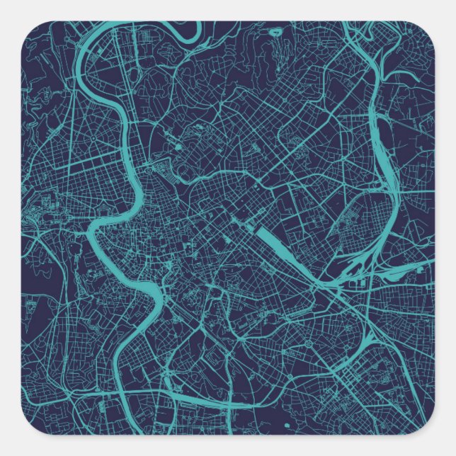 Pegatina Cuadrada Mapa de Roma (Anverso)