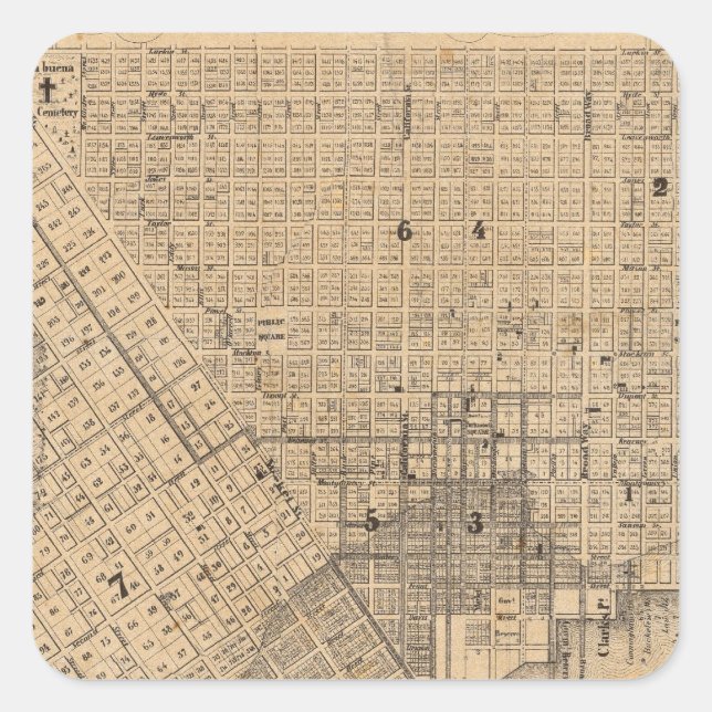 Pegatina Cuadrada Mapa de San Francisco (Anverso)