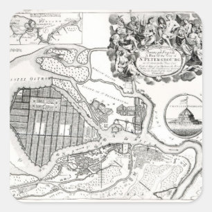 Pegatina Cuadrada Mapa de San Petersburgo