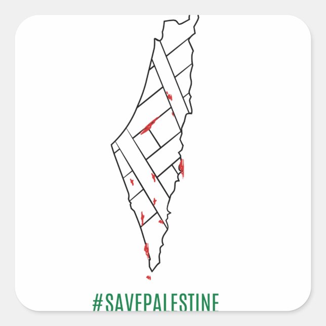 Pegatina Cuadrada Mapa de sangrado de Save Palestine - Libertad para (Anverso)