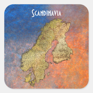 Pegatina Cuadrada Mapa de SCANDINAVIA en Pegatinas de BG de piedra d