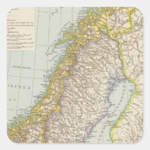 Pegatina Cuadrada Mapa de Schweden, Noruega - Suecia y Noruega