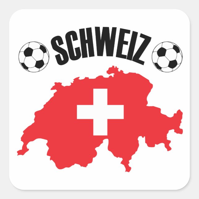 Pegatina Cuadrada Mapa de Schweiz Fussball Suiza (Anverso)