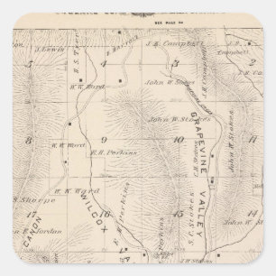 Pegatina Cuadrada Mapa de sección del condado de Tulare T16S R26E