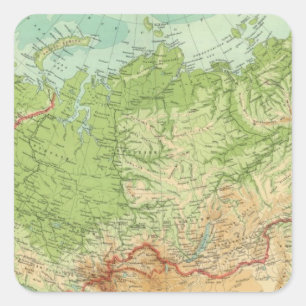 Pegatina Cuadrada Mapa de Siberia con rutas de navegación