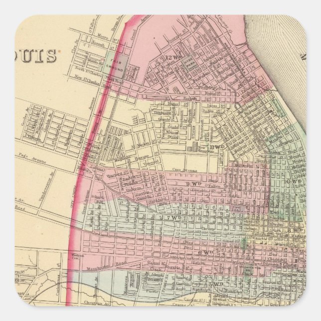 Pegatina Cuadrada Mapa de St Louis por Mitchell (Anverso)