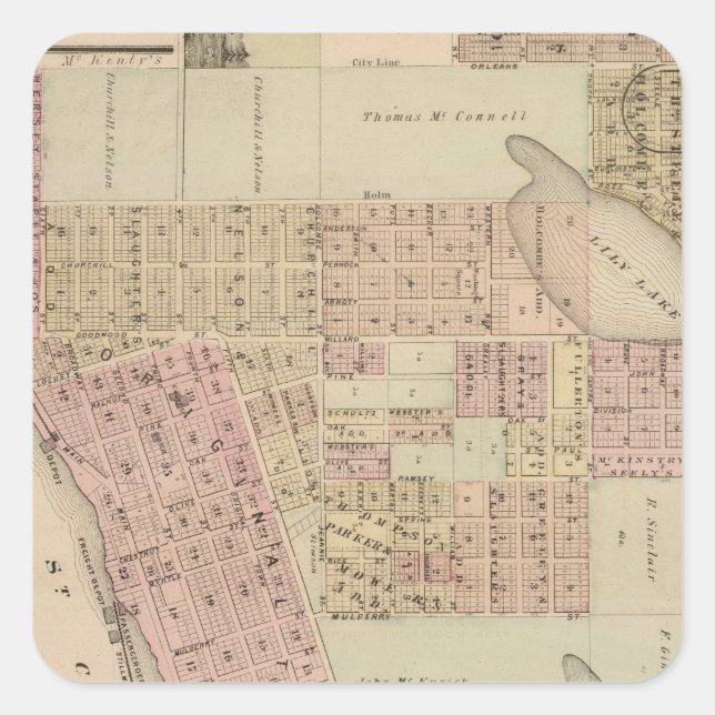 Pegatina Cuadrada Mapa de Stillwater, condado de Washington, Minneso (Anverso)