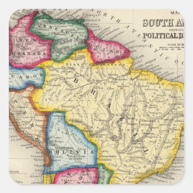 Pegatina Cuadrada Mapa De Sudamérica (Anverso)