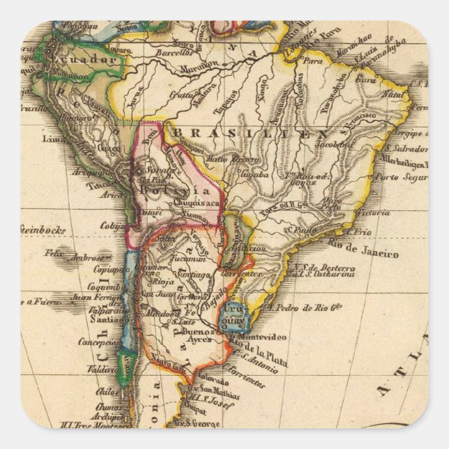 Pegatina Cuadrada Mapa de Sudamérica (Anverso)