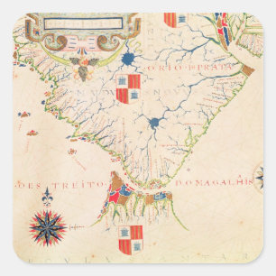 Pegatina Cuadrada Mapa de Sudamérica y el estrecho de Magallanes