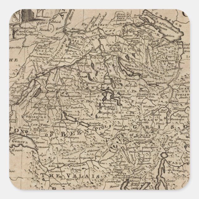 Pegatina Cuadrada Mapa de Suiza (Anverso)