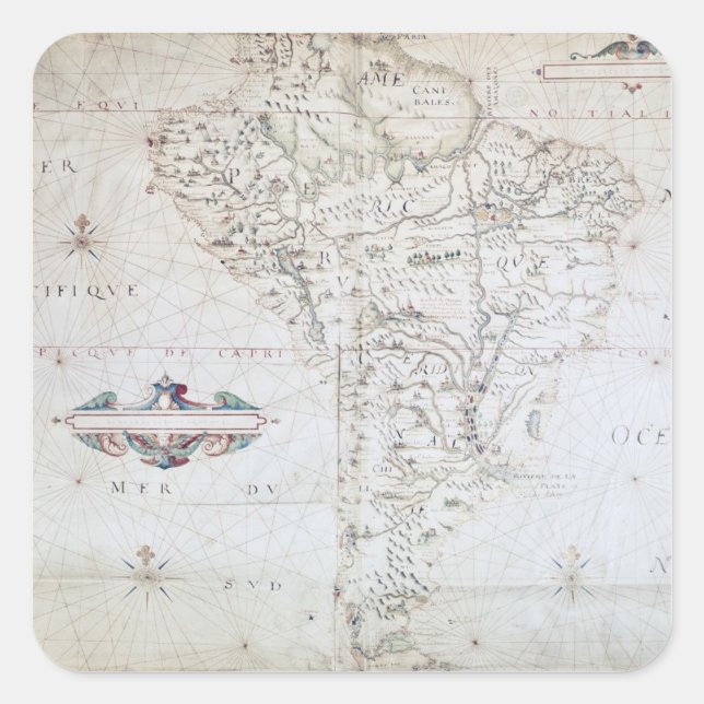 Pegatina Cuadrada Mapa de Suramérica (Anverso)