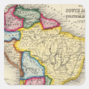 Pegatina Cuadrada Mapa de Suramérica