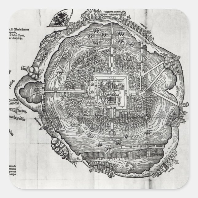 Pegatina Cuadrada Mapa de Tenochtitlan (Anverso)