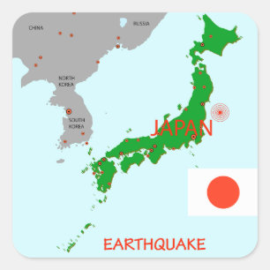 Pegatina Cuadrada Mapa de Terremotos en Japón Actividad Sísmica