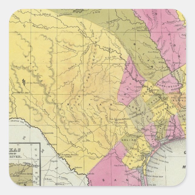 Pegatina Cuadrada Mapa De Texas (Anverso)