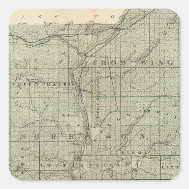 Pegatina Cuadrada Mapa de Todd, Morrison, Minnesota (Anverso)