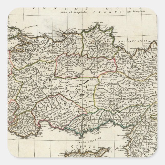 Pegatina Cuadrada Mapa de Turquía (Anverso)