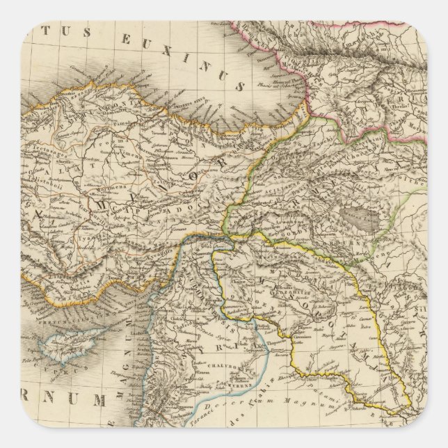 Pegatina Cuadrada Mapa de Turquía en Siria (Anverso)