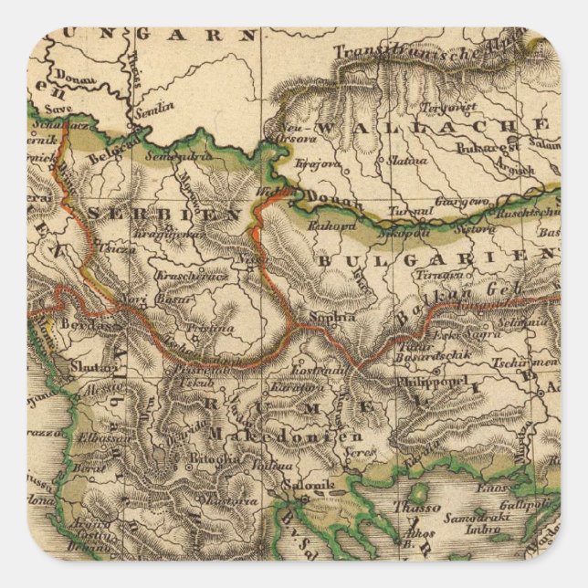 Pegatina Cuadrada Mapa de Turquía y Grecia (Anverso)