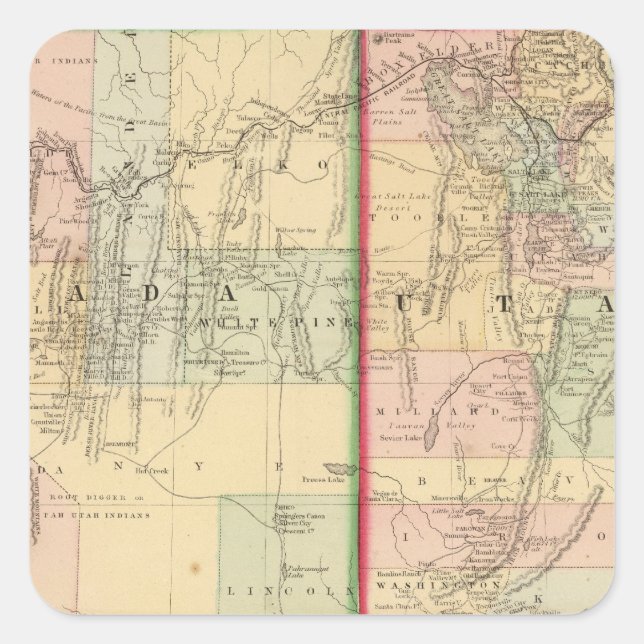 Pegatina Cuadrada Mapa de Utah, Nevada, por Mitchell (Anverso)