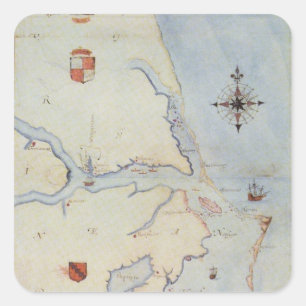 Pegatina Cuadrada Mapa de Virginia de Raleigh
