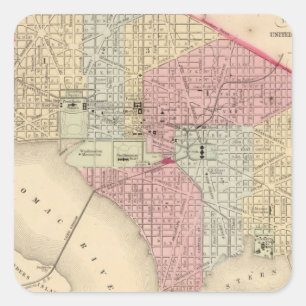 Pegatina Cuadrada Mapa de Washington de Mitchell