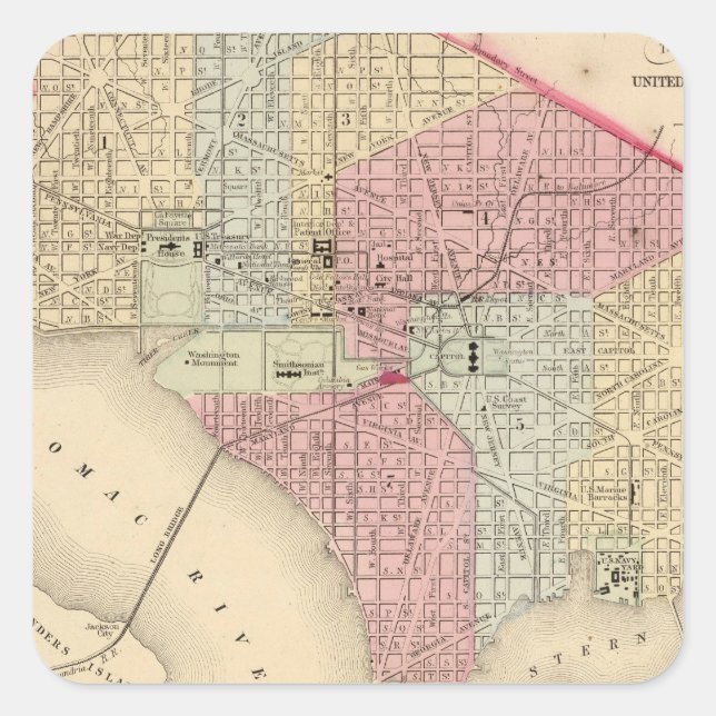 Pegatina Cuadrada Mapa de Washington por Mitchell (Anverso)