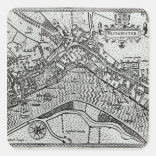 Pegatina Cuadrada Mapa de Westminster de 'Speculum Britannia'