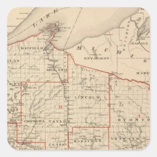 Pegatina Cuadrada Mapa de Wisconsin que muestra distritos