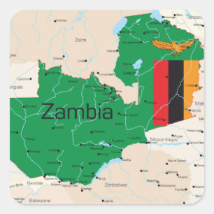Pegatina Cuadrada Mapa De Zambia