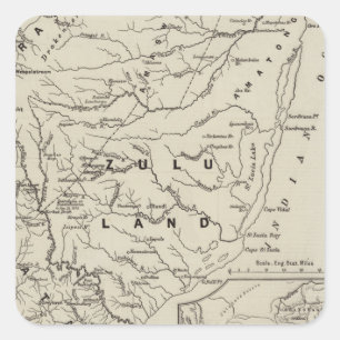 Pegatina Cuadrada Mapa de Zululand con las fronteras colindantes