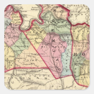Pegatina Cuadrada Mapa del albañil, Jackson, condados de Roane