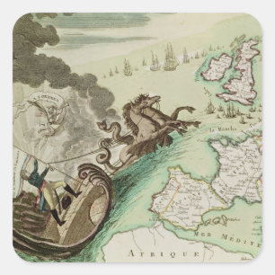 Pegatina Cuadrada Mapa del ataque naval a Inglaterra de Napoleón