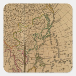 Pegatina Cuadrada Mapa del atlas de Asia