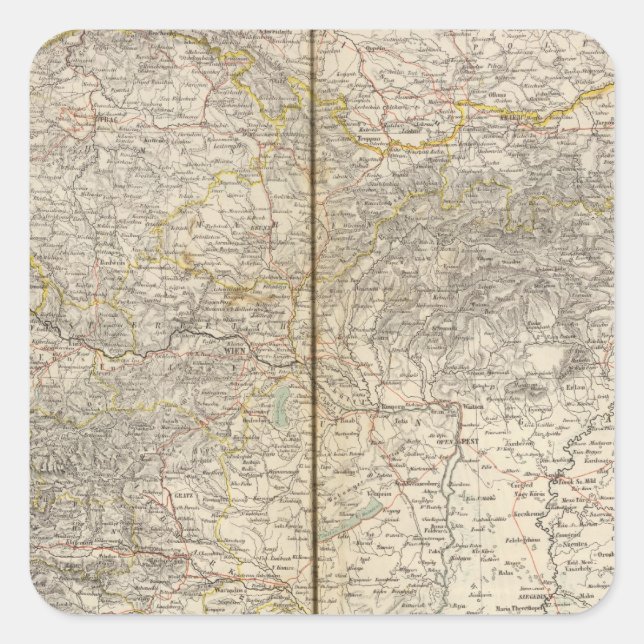 Pegatina Cuadrada Mapa del Atlas de Austria (Anverso)