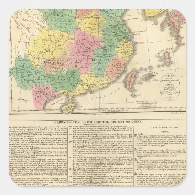 Pegatina Cuadrada Mapa del Atlas de China y Japón (Anverso)