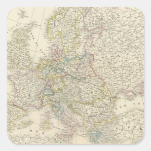Pegatina Cuadrada Mapa del atlas de Europa