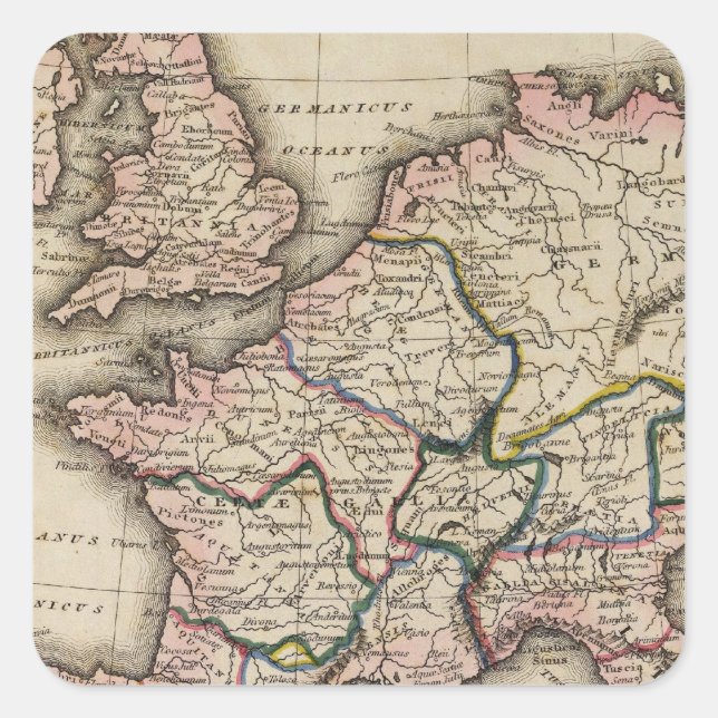 Pegatina Cuadrada Mapa del Atlas de Europa (Anverso)