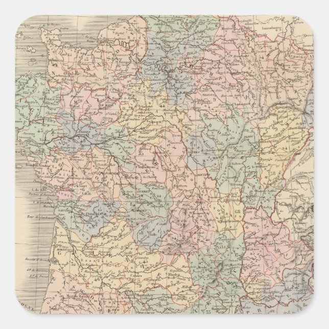 Pegatina Cuadrada Mapa del Atlas de Francia (Anverso)